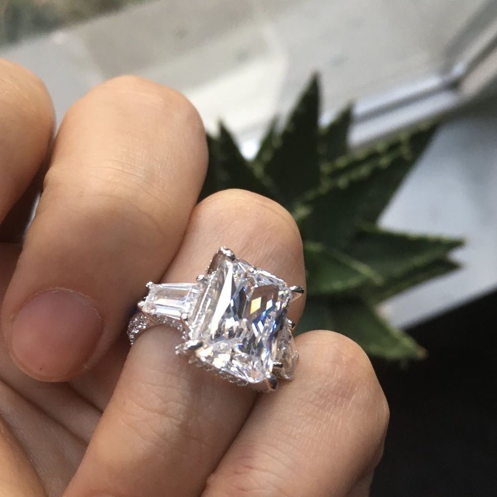 Italo Radiant Cut Unique Engagement Ring Eternity Ring 925 Sterling Silver - Picture 9 of 13